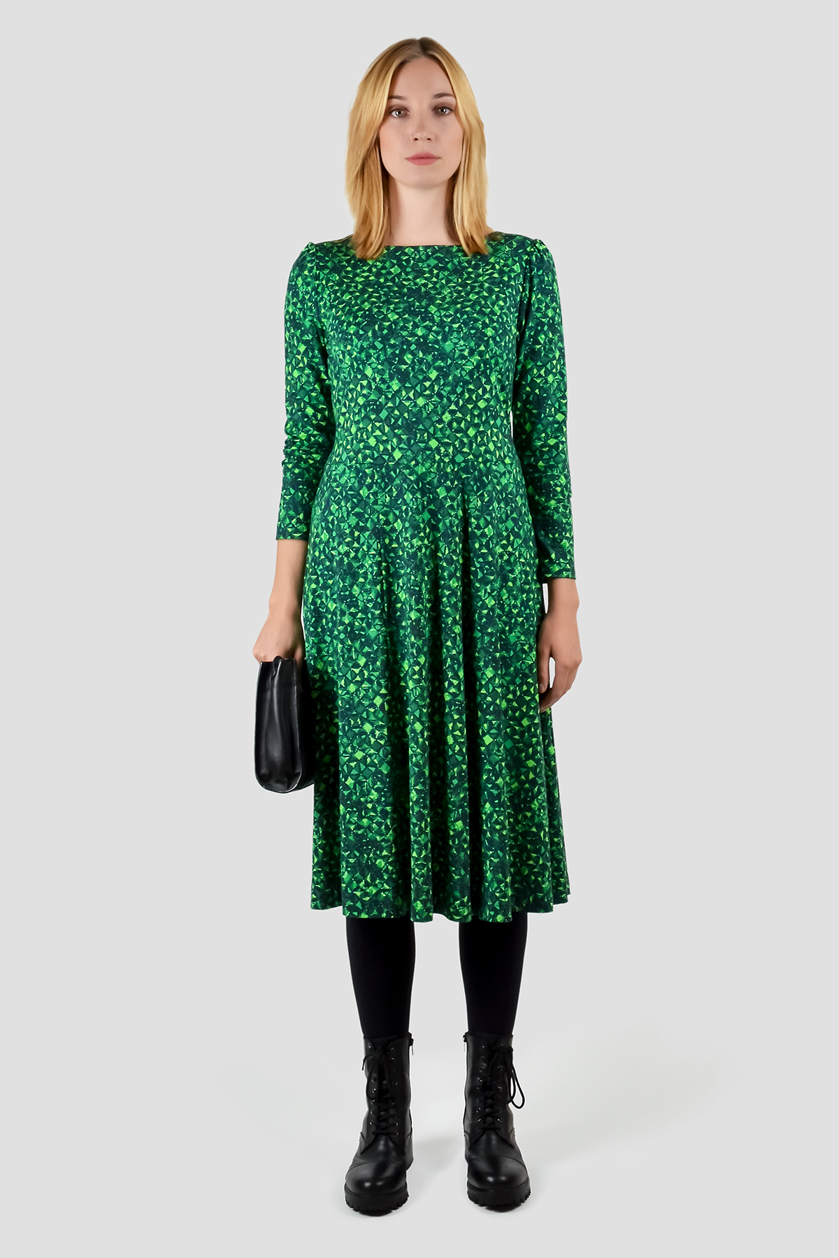 Smaragd-Kleid Gruen Weiter Rock Midikleid Damen