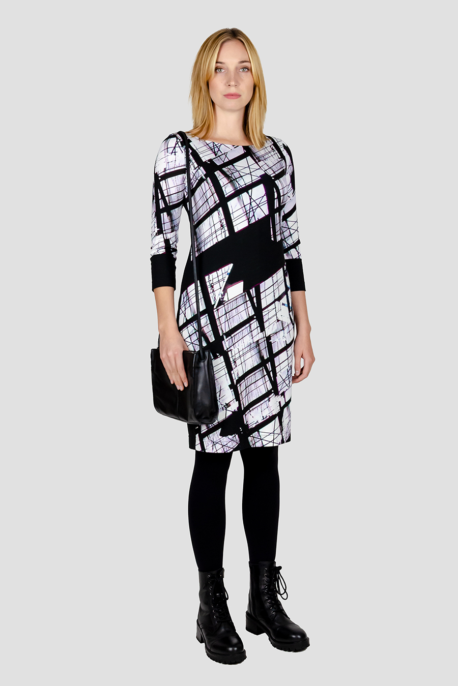 Fensterkleid Jersey Kleid, grafisches Design Schwarz Weiss