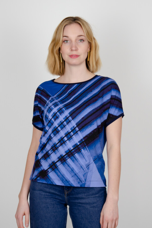 Strassenkreuz Shirt Grafischer Fotodruck, kastig geschnitten Blau