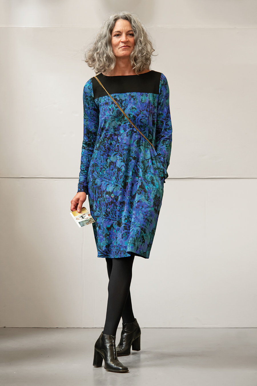 Samtblume Kleid Blau, florales Design